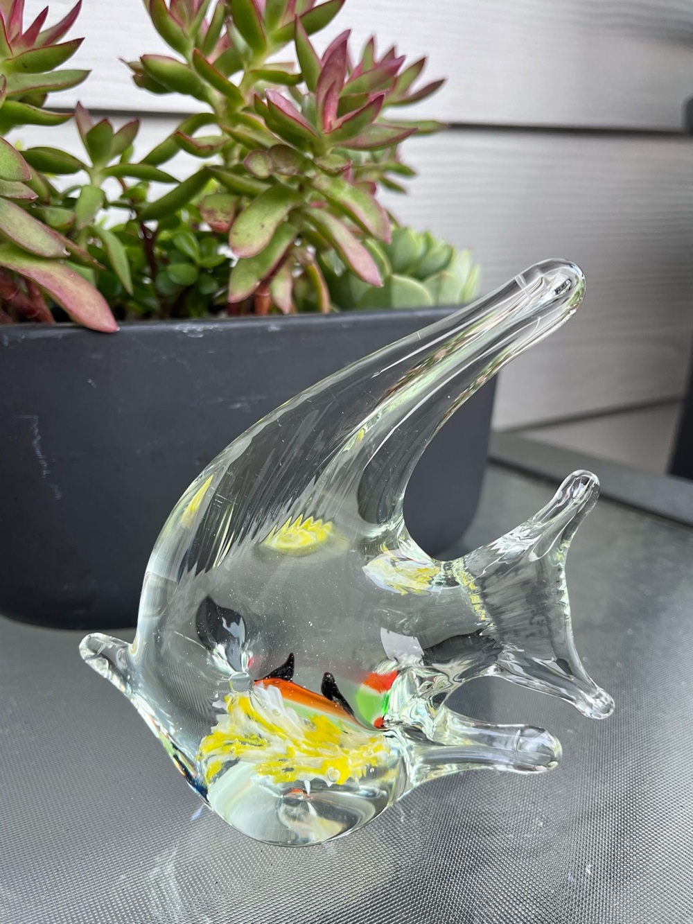 Vintage Sunfish Glass Paperweight Colorful